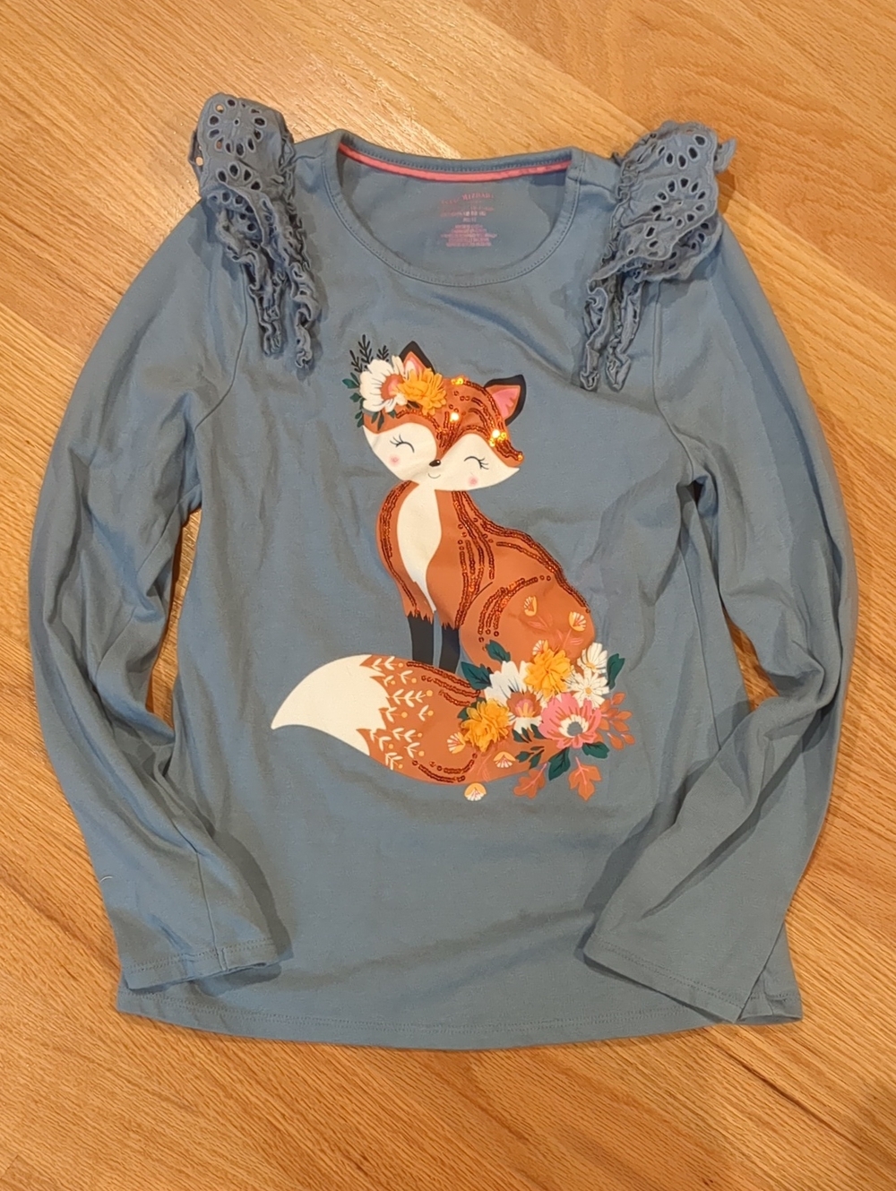 Isaac Mizrahi Blue Long-Sleeve Fox Graphic Top